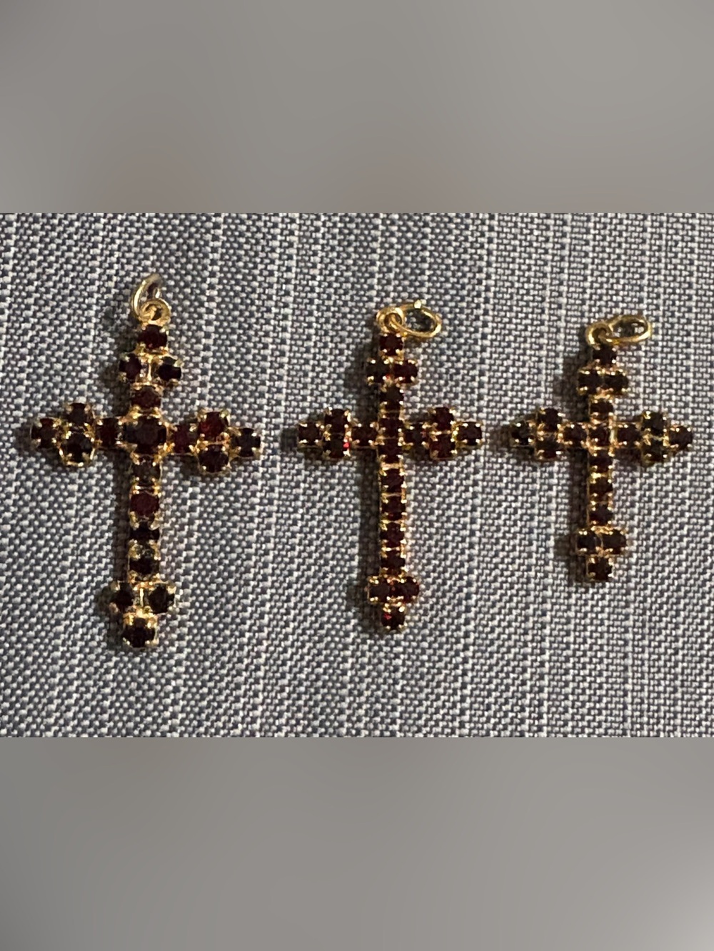 Vintage Garnet Rhinestone Cross Pendant Gold Tone